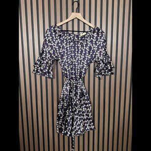 Converse x John Varvatos Dress XS 100% Silk Purple Fit & Flare Floral Belted